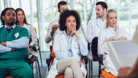 Group of medical students attending an academic lecture